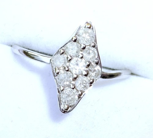 9ct White Gold 0.75ct Diamond Cluster Marquise Shaped Ring, Size P - Picture 2 of 13