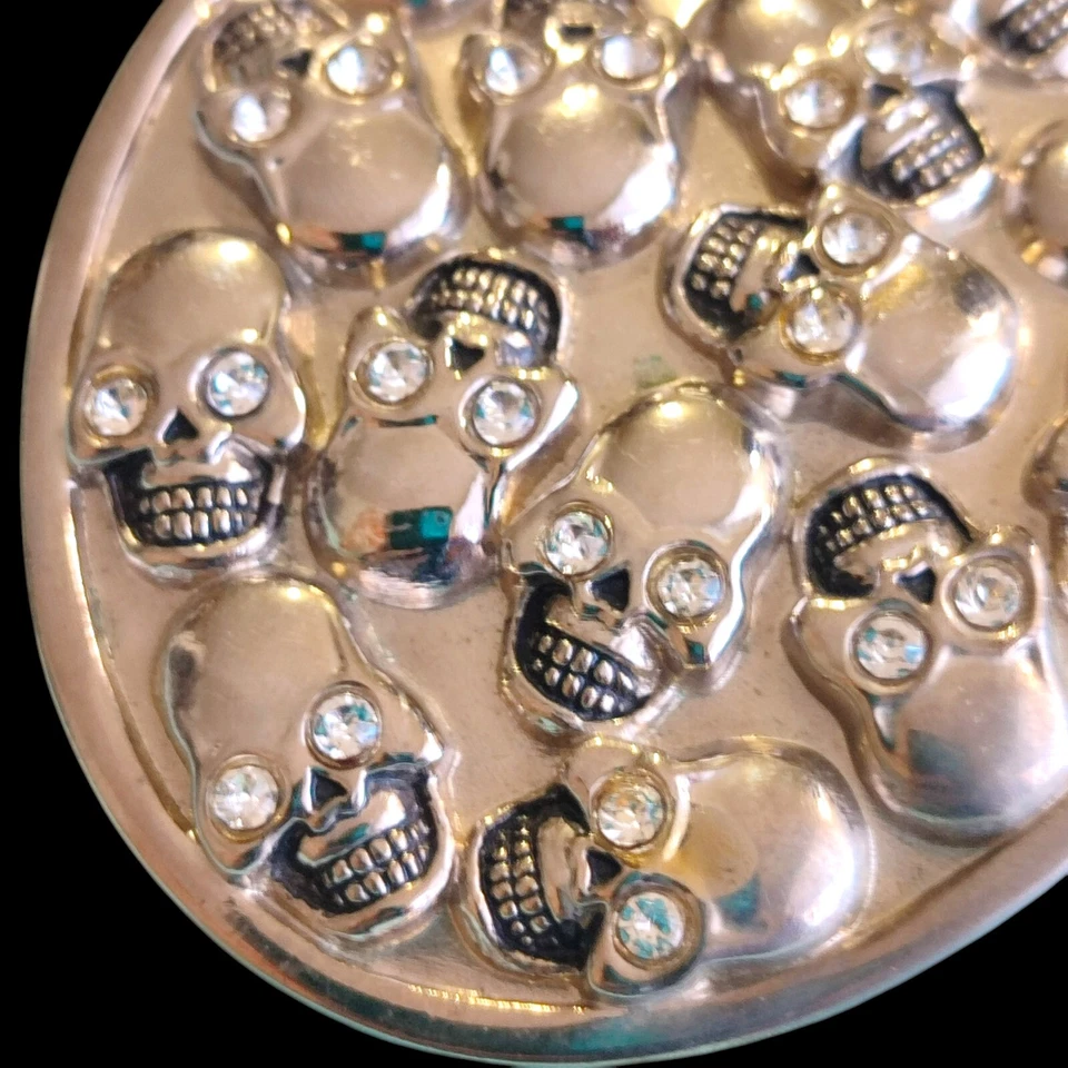 Овальный Y2K панк Grung готический череп стразы ремень пряжка серебристого тона - Изображение 2 из 4