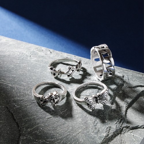 6PCSGothic Silver Finger Punk Grimace Stranger Butterfly Rings Set for Women UK - Picture 3 of 6