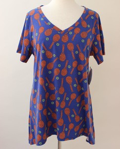 3XL-LuLaRoe-Top-Christy-V-neck-Tee-Tennis-Racquets-Balls-Cobalt-Blue-NWT-102