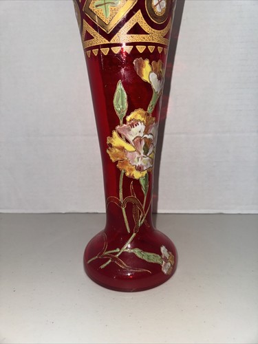 Mont Joye Legras Art Glass Vase with Heavy Gold Enamel and Floral Decor - Picture 4 of 8