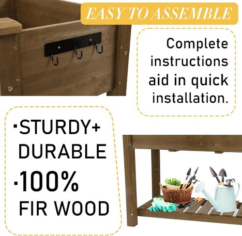 PETSCOSSET Raised Garden Bed Outdoor Wooden Elevated Garden Box with Legs, Brown - Picture 6 of 8