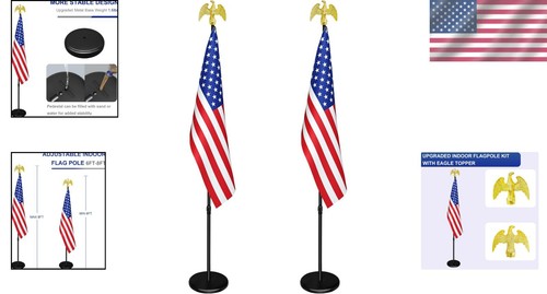 Heavy Duty Indoor Flag Pole Set with Eagle Topper – 2 Packs, 6-8 ft Adjustable - Picture 2 of 9