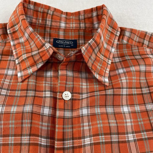 Jay Jays Short Sleeve Shirt Men Size XLarge Orange Check Casual Dress Surf Skate - Picture 4 of 10