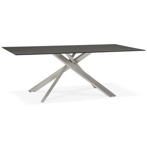 Table de salle à manger design TEPEE VERRE noire en verre trempé pieds en acier
