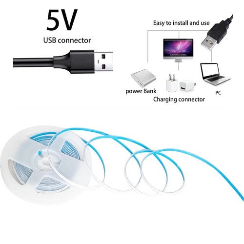 COB LED Strip Light V5 Monochrome Flexible Tape Lights DIY Lighting 3mm With USB - Picture 2 of 19