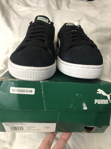 PUMA Mens 12 Black White Stripe Suede Classic XXI Sneaker 374915-01 Gold Logo - Picture 10 of 12