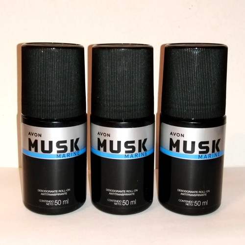 3 Avon MUSK MARINE Roll-on Anti-perspirant Deodorant For Men 3 Pack