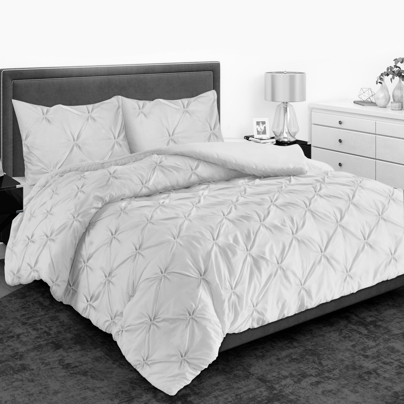 PINTUCK PLEATED DUVET QUILT COVER SET SINGLE DOUBLE SUPER KING SIZE BEDDING eBay