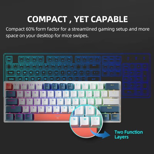 GAMING KEYBOARD MECHANICAL BACKLIT KEYBOARD RGB COLOUR USB-C WIRED 61 KEYS - Picture 6 of 7