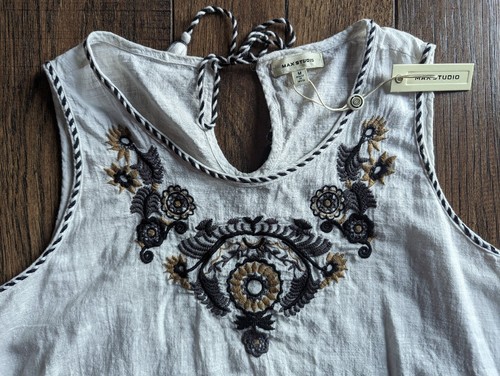 Max Studio Embroidered Crochet Swing Tank Top Size Medium Off White & Black - Picture 2 of 19