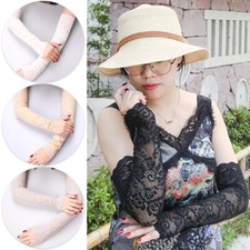 Women Ladies Lace Arm Cover Fingerless Long Gloves Summer Outdoor Anti-UV Gloves