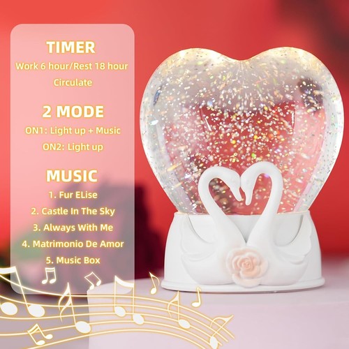 Valentines Day Snow Globe Valentines Day Decorations, Heart Musical Glitter - Picture 11 of 12