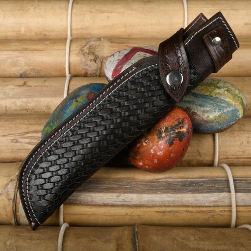 FITS UP TO 7” BLADE: 10" LONG HANDMADE LEATHER KNIFE SHEATH FOR FIXED BLADE - Imagen 6 de 12
