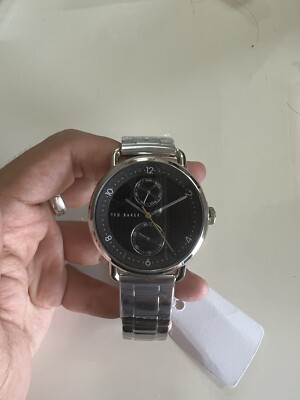 Ted Baker Mens Watch with Black Dial and Silver Bracelet