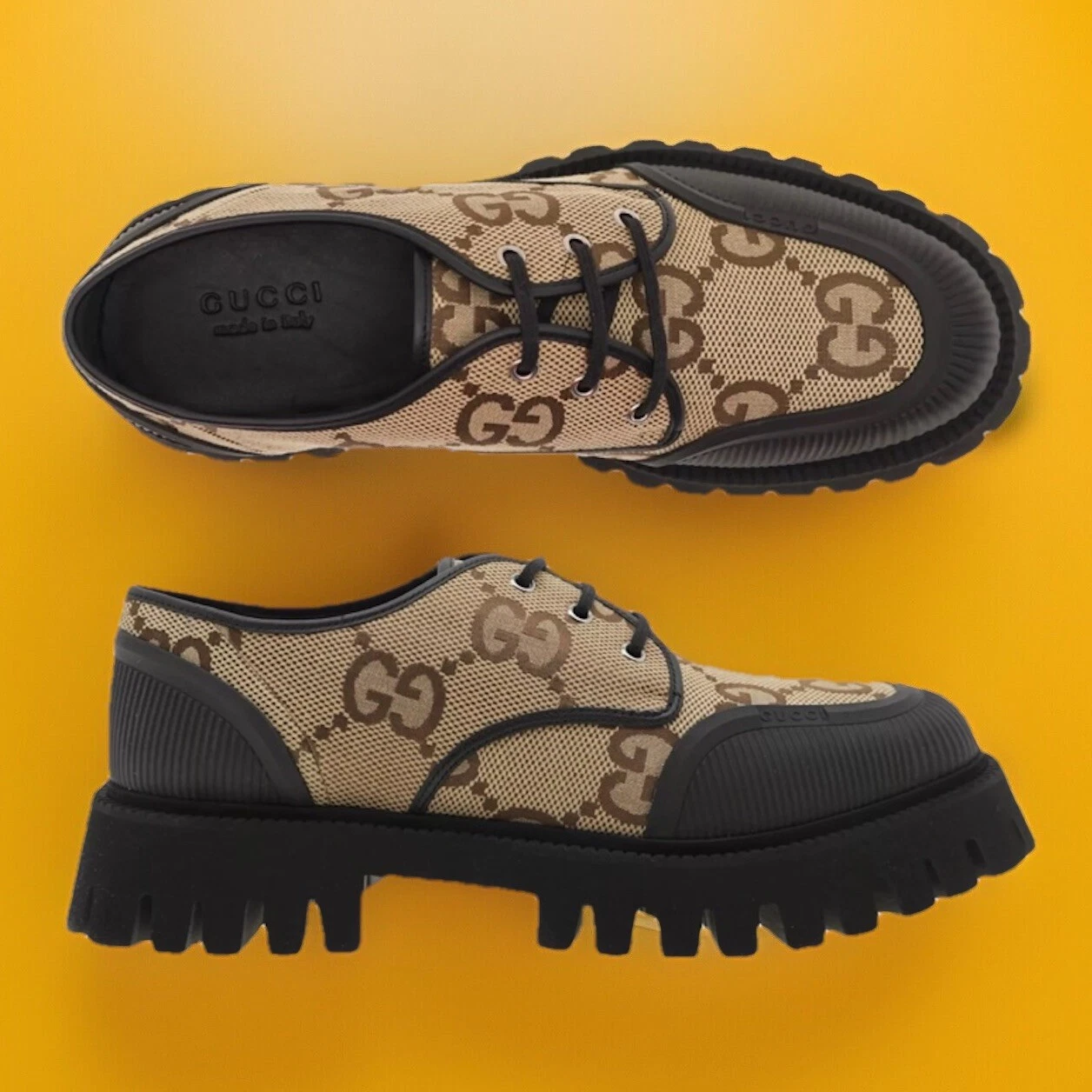 Chaussures à lacets Gucci Supreme Macro GG toile beige pointure 11 neuves