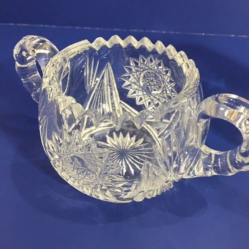Estate Vintage Saw Tooth  Crystal Deep Cut Star Flower Sugar Bowl w/ Handles - Bild 2 von 6
