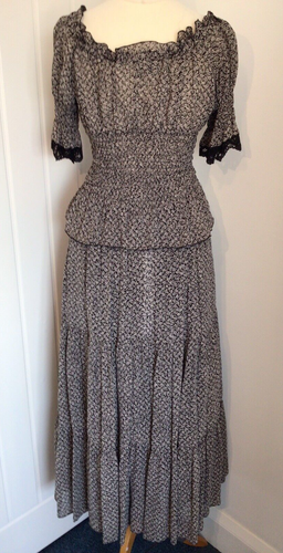 Tr Vtg 70s Button Down Black/White Gypsy Top & Tiered Skirt UK 8 EU 34 - Picture 8 of 11