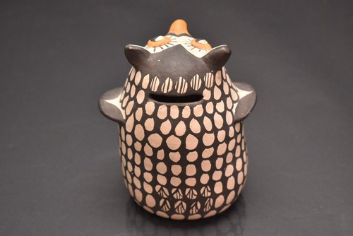 ACOMA PUEBLO VTG Pottery OWL Signed Hand Coiled Hand Painted 4" Native American - Picture 3 of 12