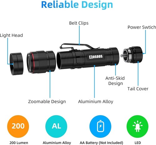 Ultra-Portable 200 Lumen Mini Flashlights – 3 Pack, Zoom Function, Clip Included - Picture 5 of 11
