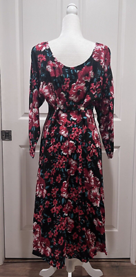 Vintage Y2K Jodi Schwartz Floral Dress Sz 11 Long Sleeve