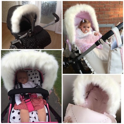 White For-Your-Little-One Fur Hood Trim Pram Compatible on iCandy