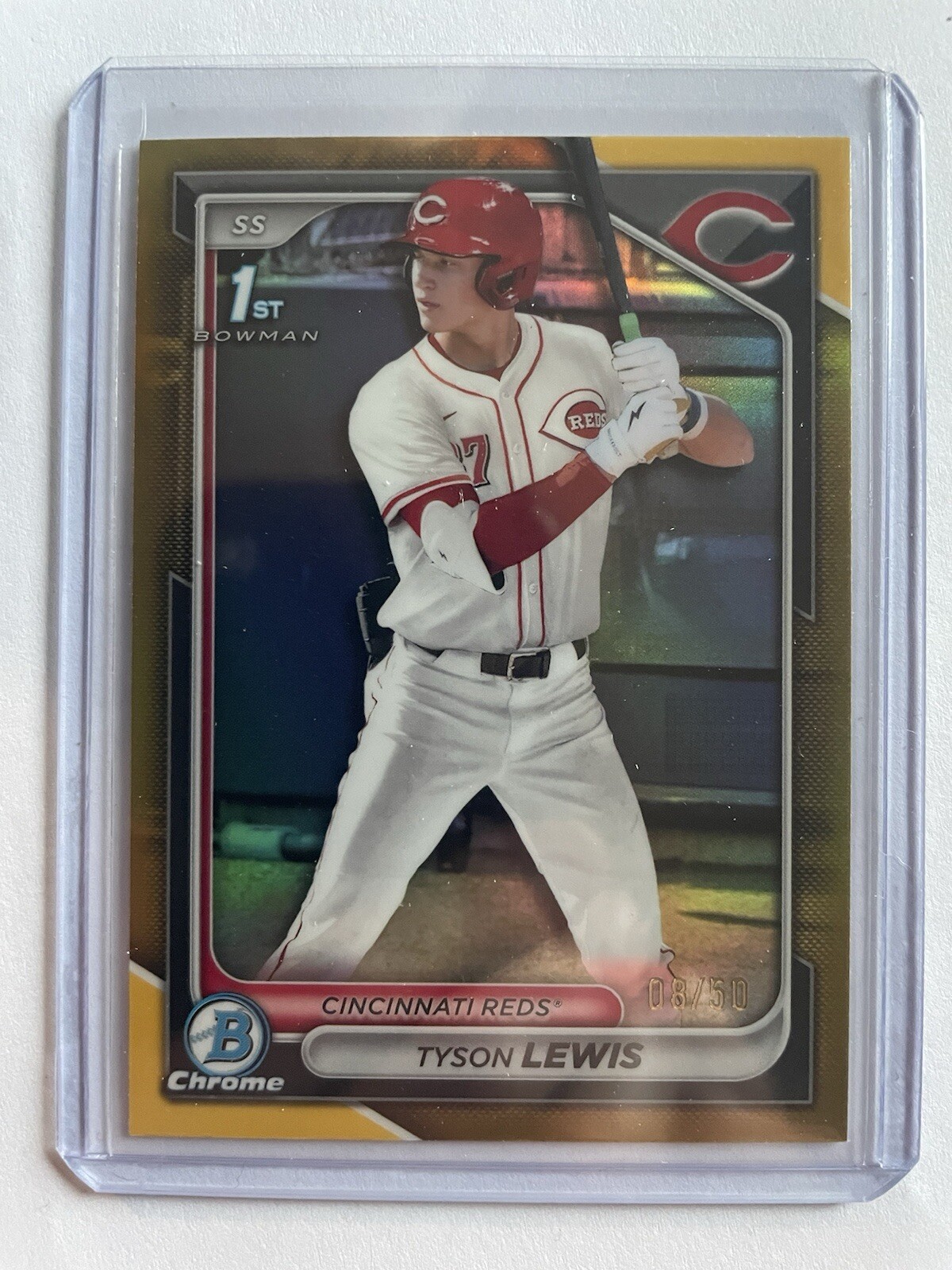 TYSON LEWIS Cincinnati Reds 2024 Bowman Draft Chrome 1st GOLD #'d 8/50!!