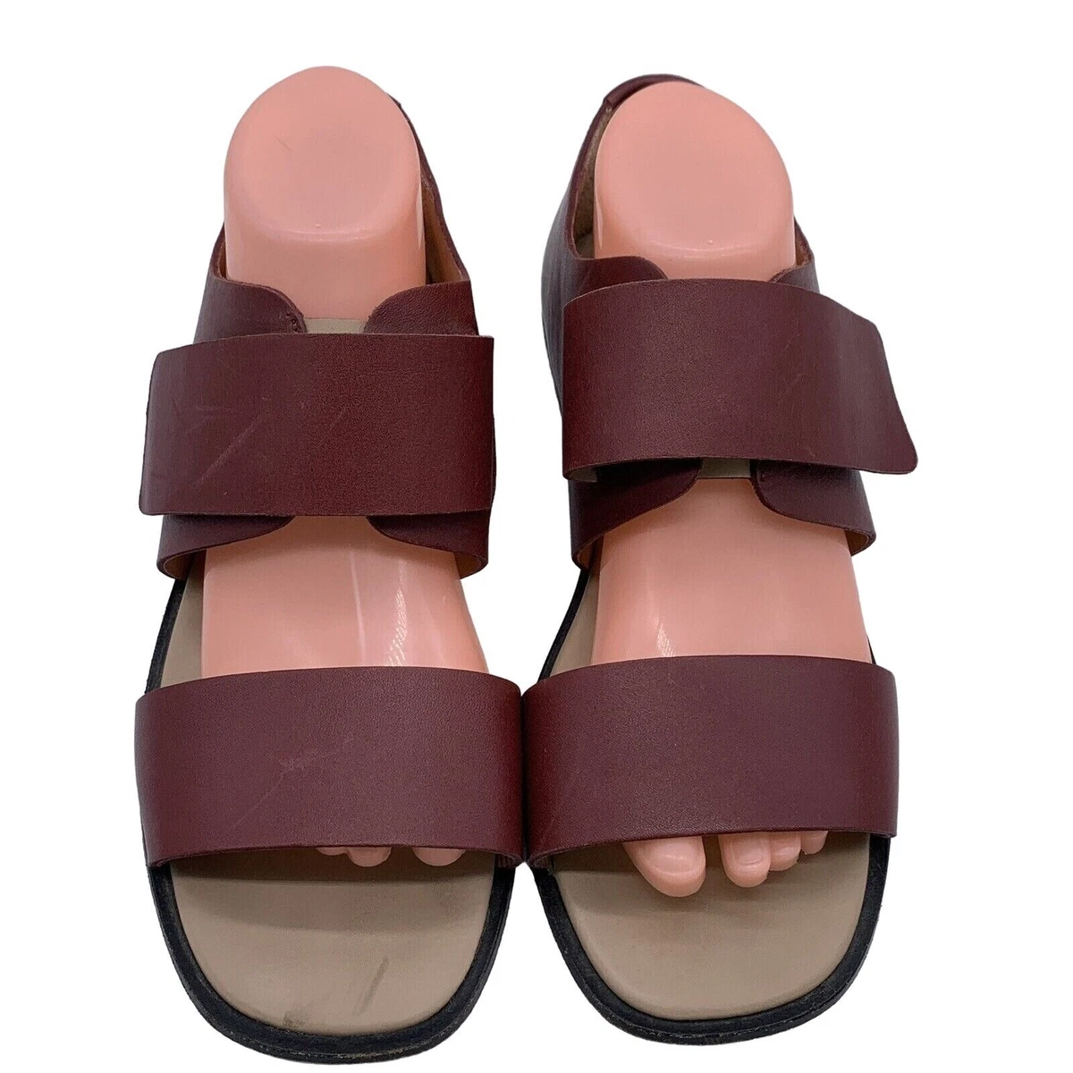 Cos Flat Leather Double Strap Sandals Shoes Red Women s Sz 9.5. 32