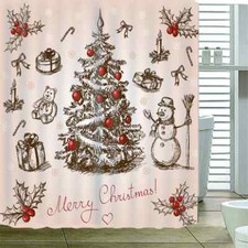 Christmas Trees Snowmen 3D Shower Curtain Waterproof Fabric Bathroom Decoration