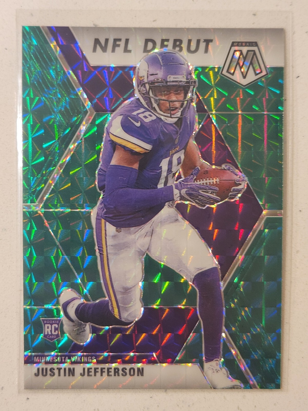 2020 Panini Mosaic Justin Jefferson NFL Debut Green Parallel Rookie RC Vikings