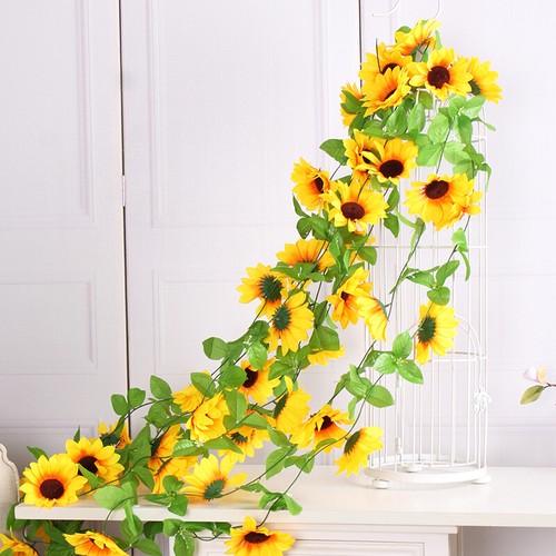225CM Artificial flowers Ivy Vine Silk Sunflower Cane Plastic flower Rattan Hang - Imagen 1 de 6