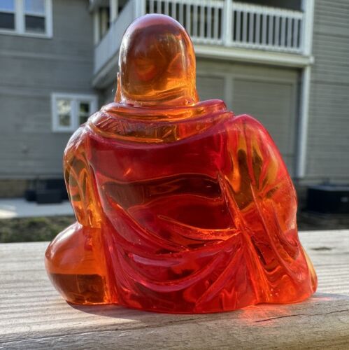 Vintage Lucite Translucent Orange Sitting Buddha Statue Figurine Dorothy Thorpe - Picture 4 of 10