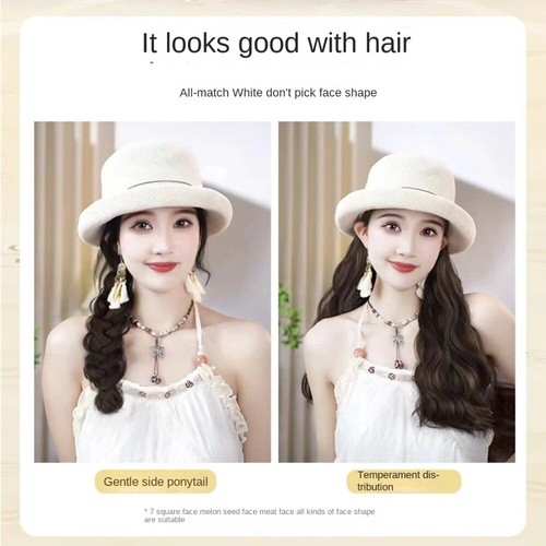 Synthetic Long Wavy Hair Hat Wigs Hairpiece Summer Sunshade Cap Wig Outdoor - Picture 4 of 15