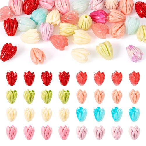 40Pcs Opaque Resin Flower Rose Beads with Synthetic Shell Jewelry Making 8.5x7mm - Picture 2 of 8