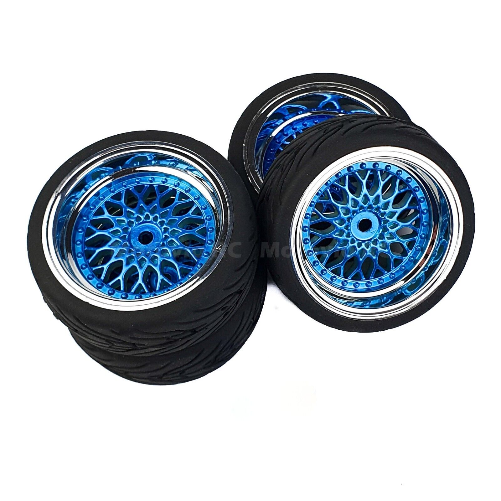 1/10 RC Road Wheels Tyres BBS Style Blue for Tamiya TT02 TT01 E 9mm 6mm offset - Picture 2 of 9