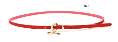 Women Hogskin Leather Thin Narrow Skinny 1cm Wide Belt Key/Lock Lady Waistband - Picture 9 of 11