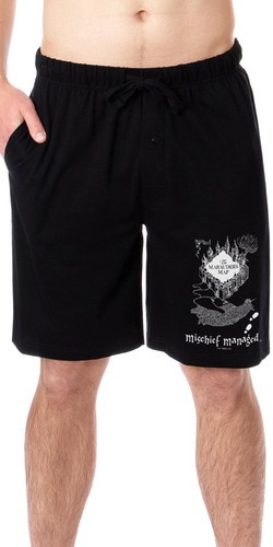 Harry Potter Mens' The Marauder's Map Mischief Managed Sleep Pajama Shorts (L)