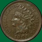 1901 Indian Head Cent Almost Uncirculated AU Coin, Minor Corrosion #39904