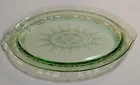 Hocking Cameo Ballerina Green Oval Platter Depression Glass Uranium Glow 11.75"