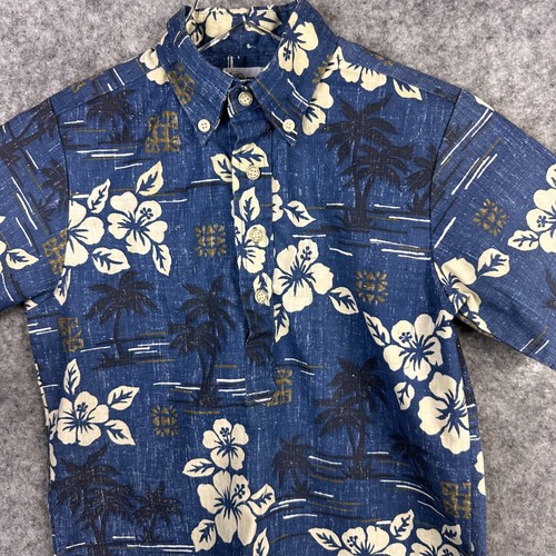 Reyn Spooner Hemd Jungen mittelblau Hawaii Blumenmuster Knopfleiste Aloha Kinder - Bild 6 von 13