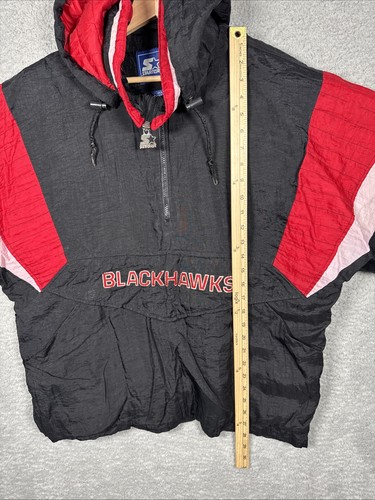 Rare Vintage Starter Chicago Blackhawks Hockey Striped Pullover Jacket 90s Black M - Bild 12 von 15