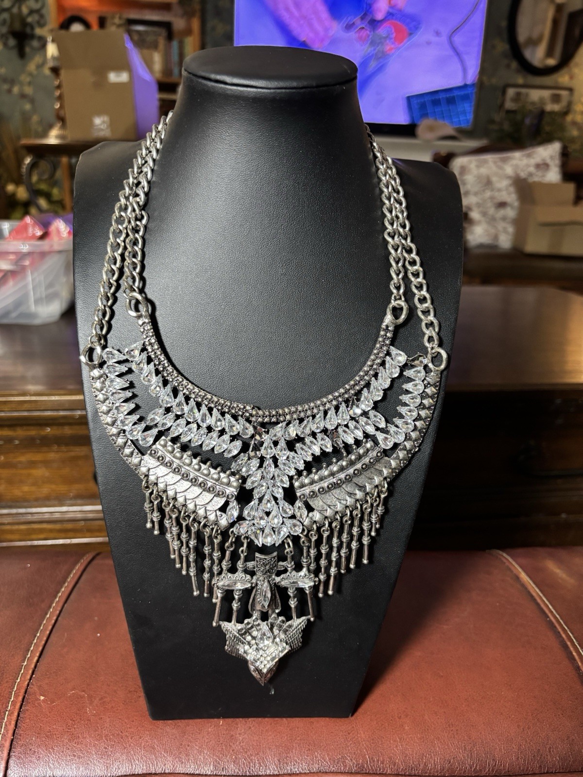 Stratta Statement Silver Toned Necklace With Rhin… - image 1