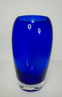 Vintage Cobalt Blue Glass Vase Oval Art Glass ~ 7" tall near mint. 