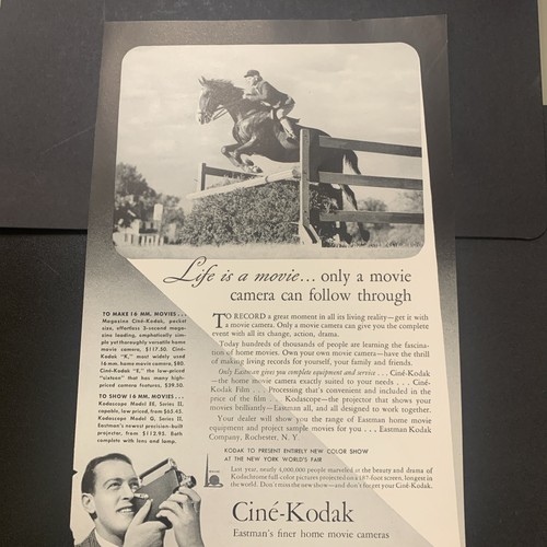 Vintage 1940 Cine Kodak Life Is A Movie Ad Advertisment - Afbeelding 1 van 3