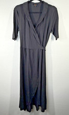 Quince Wrap Dress Womens Medium Black Tencel Lyocell Short Sleeve Midi Soft