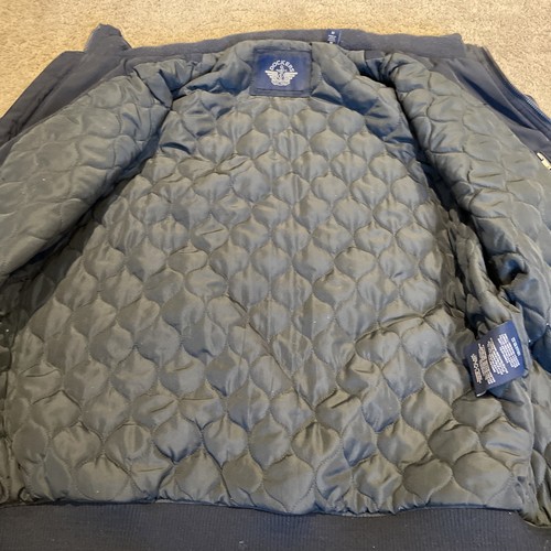 Dockers Bomber Aviator Jacket Mens Medium Navy Quilted Lining Roll Away Hood - Picture 12 of 17