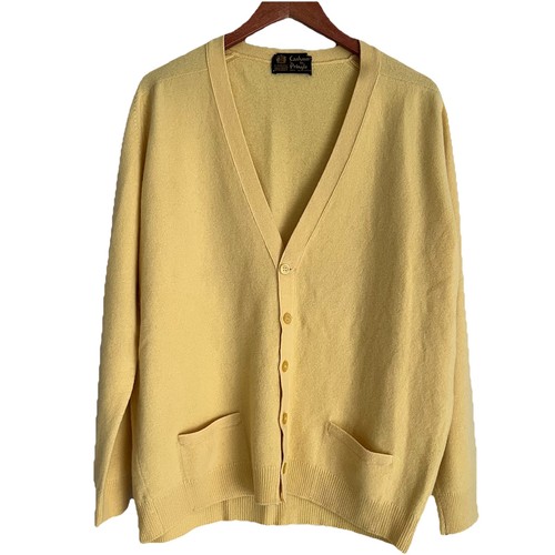 Vintage Cashmere by Pringle Scotland Cardigan Size 46 XL Yellow - Picture 1 of 6