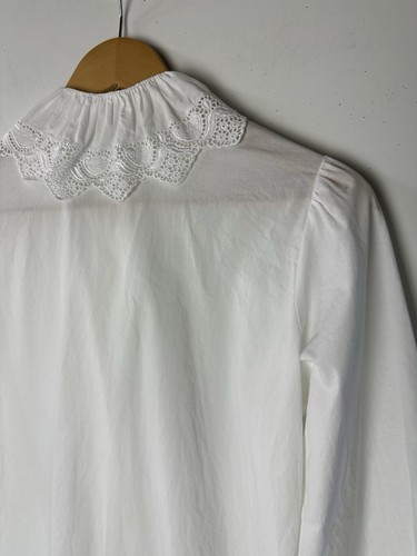 Vtg White Blouse Top Cotton Lace Collar Ruffle Victorian Cottage Prairie 80s M - Picture 15 of 18