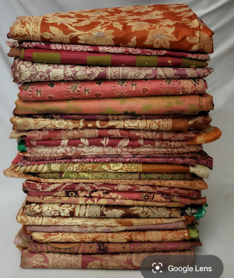 复古纱丽批发大量新娘 Banarasi 锦缎纱丽 100% 纯丝绸织物 — 第 2/4 张图片