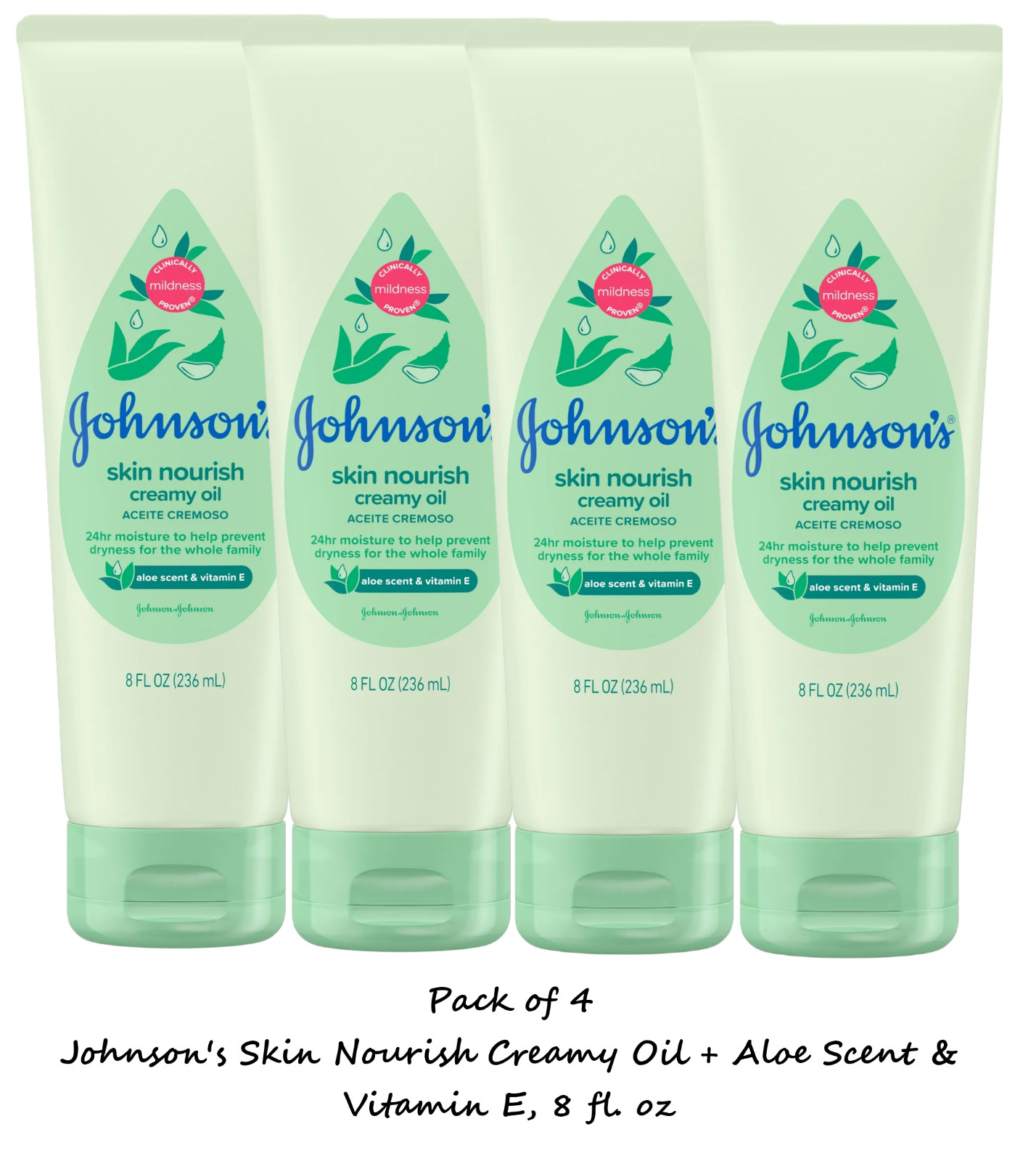Johnson's Skin Nourish Creamy Oil + Aloe Scent & Vitamin E, 8 fl. oz (4 Pack)